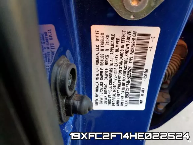 19XFC2F74HE022524 фото 2