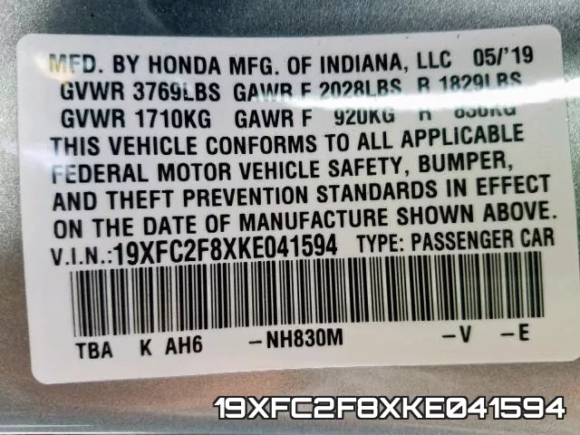 19XFC2F8XKE041594 фото 2