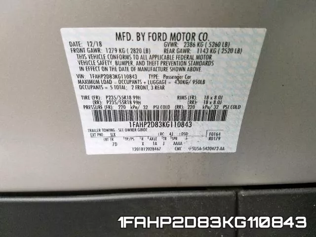 1FAHP2D83KG110843 фото 2