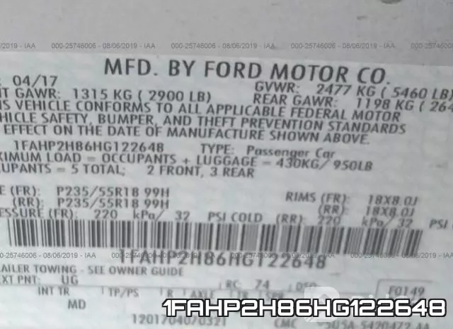 1FAHP2H86HG122648 фото 10