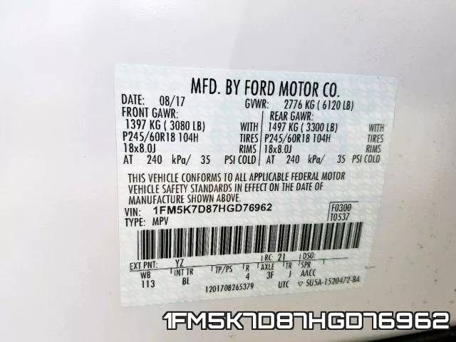 1FM5K7D87HGD76962 фото 2