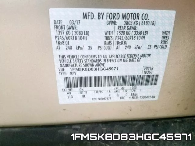 1FM5K8D83HGC45971 фото 2