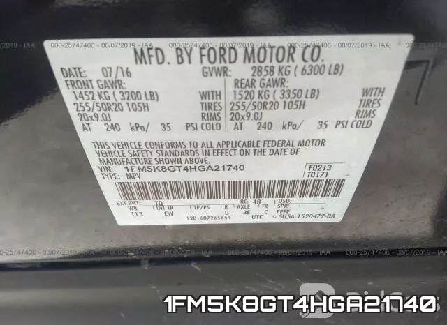 1FM5K8GT4HGA21740 фото 9