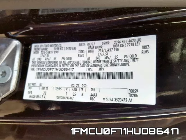 1FMCU0F71HUD86417 фото 2