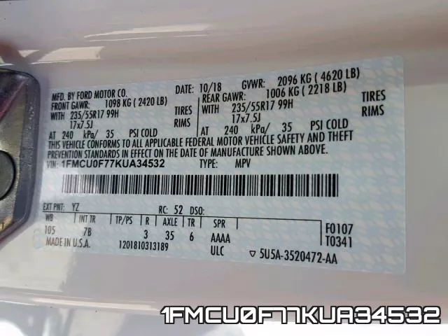 1FMCU0F77KUA34532 фото 2