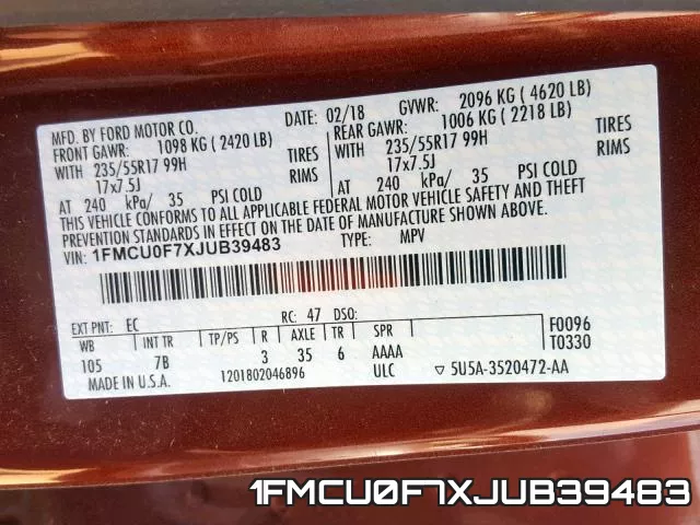 1FMCU0F7XJUB39483 фото 2