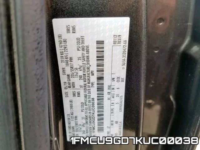 1FMCU9GD7KUC00038 фото 2