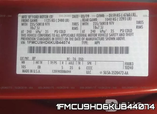1FMCU9HD6KUB44074 фото 10