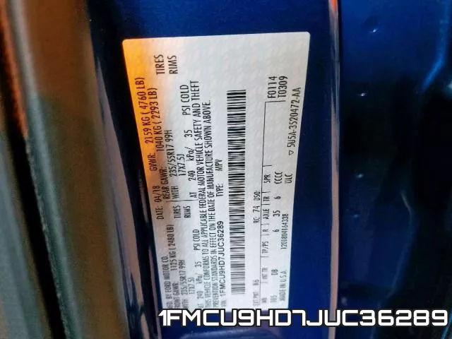 1FMCU9HD7JUC36289 фото 2