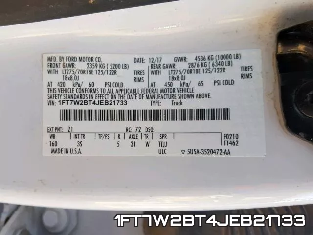 1FT7W2BT4JEB21733 фото 2