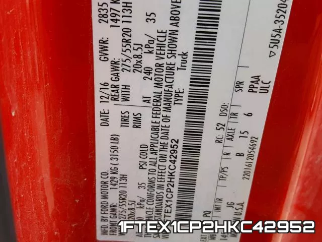 1FTEX1CP2HKC42952 фото 2