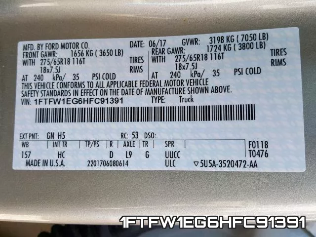 1FTFW1EG6HFC91391 фото 2