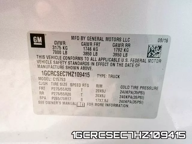 1GCRCSEC7HZ109415 фото 2