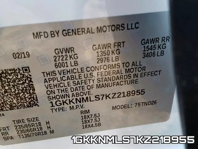 1GKKNMLS7KZ218955 фото 2