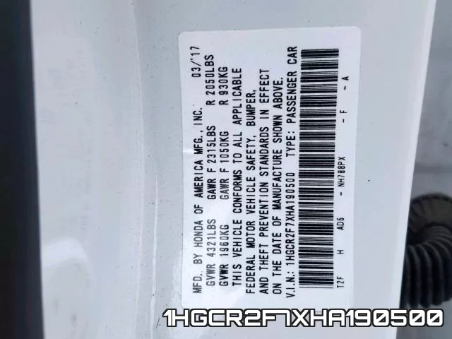 1HGCR2F7XHA190500 фото 2