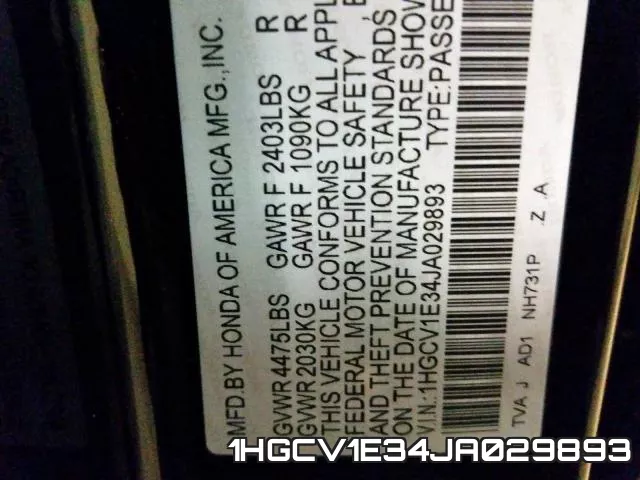 1HGCV1E34JA029893 фото 2