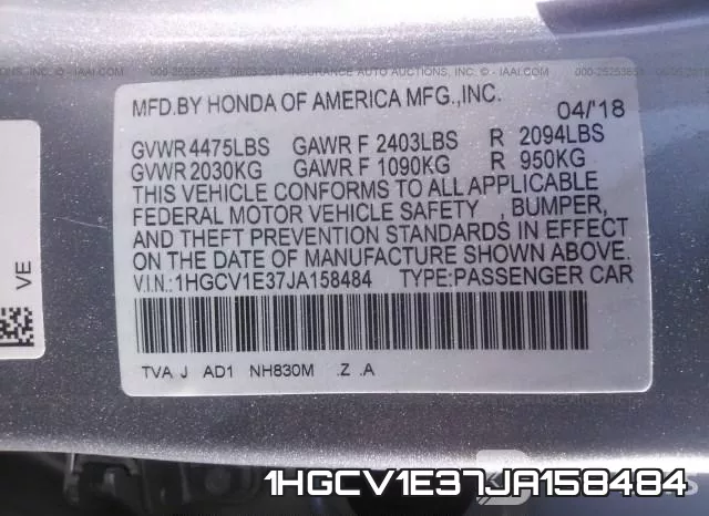 1HGCV1E37JA158484 фото 10
