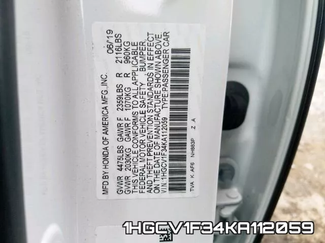 1HGCV1F34KA112059 фото 2