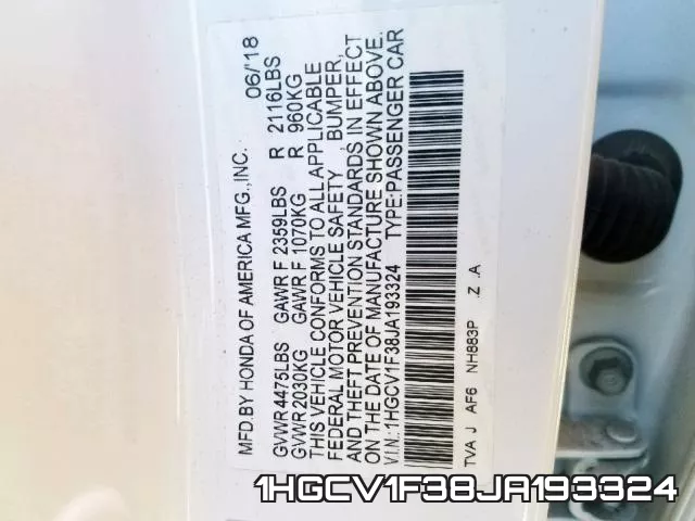 1HGCV1F38JA193324 фото 2