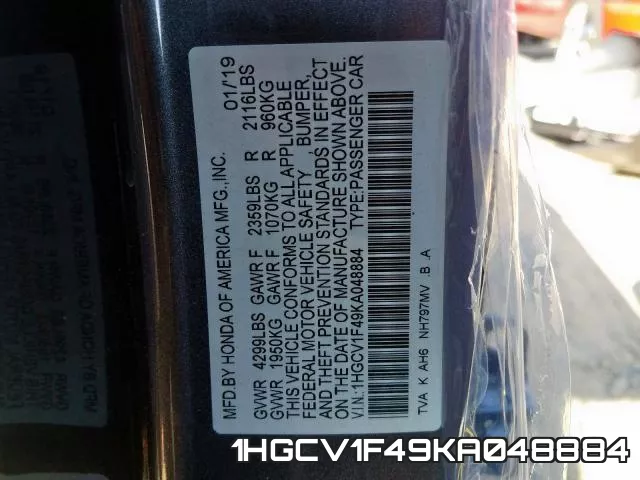 1HGCV1F49KA048884 фото 2