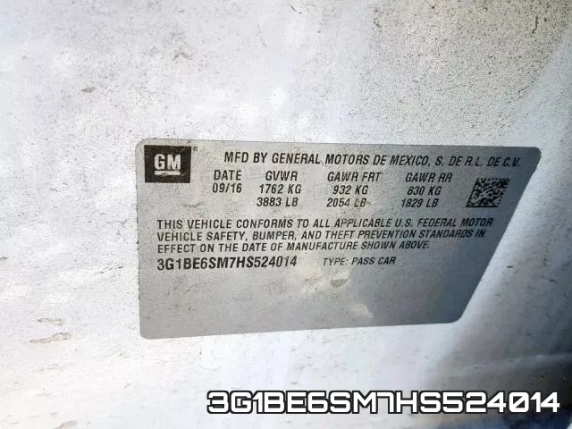 3G1BE6SM7HS524014 фото 2