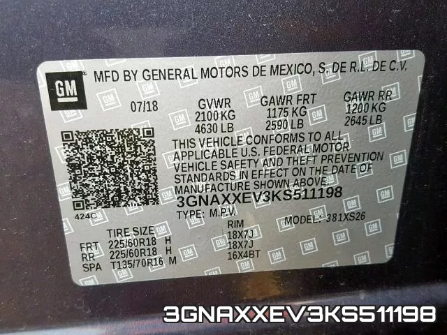 3GNAXXEV3KS511198 фото 2