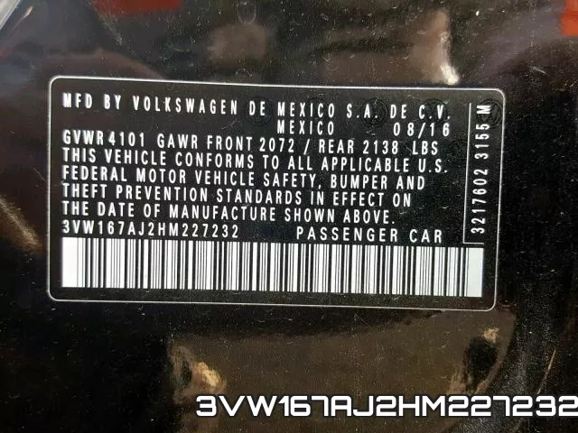 3VW167AJ2HM227232 фото 2