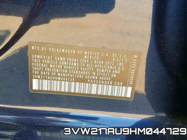3VW217AU9HM044729 фото 2