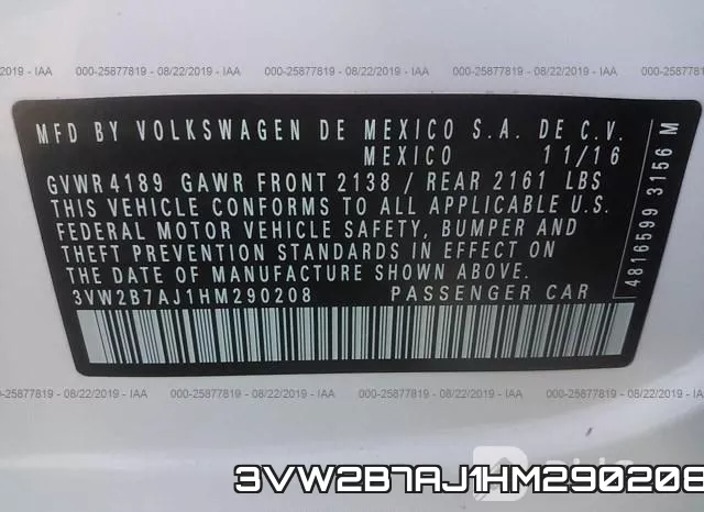 3VW2B7AJ1HM290208 фото 10