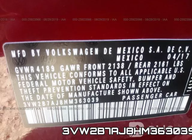 3VW2B7AJ8HM363039 фото 10