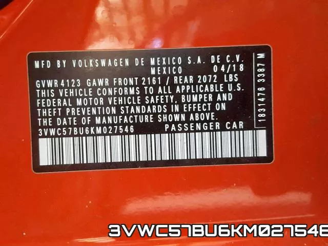 3VWC57BU6KM027546 фото 2