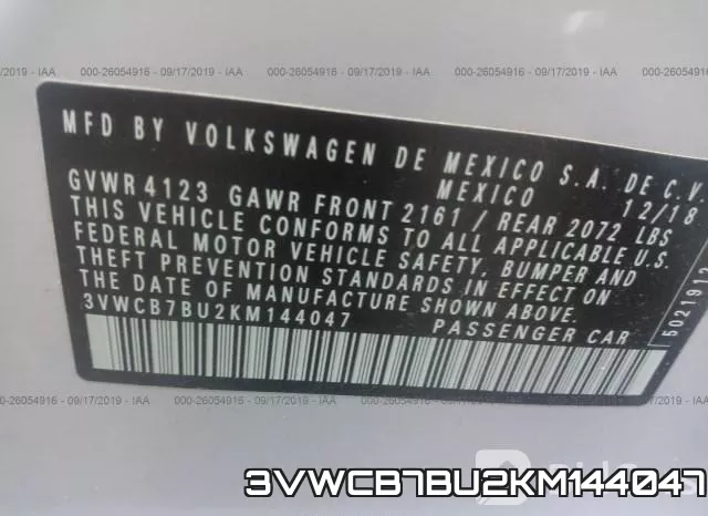 3VWCB7BU2KM144047 фото 10