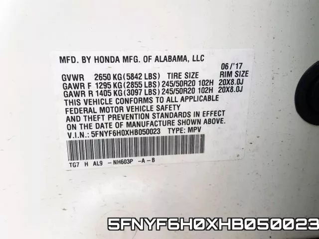 5FNYF6H0XHB050023 фото 2