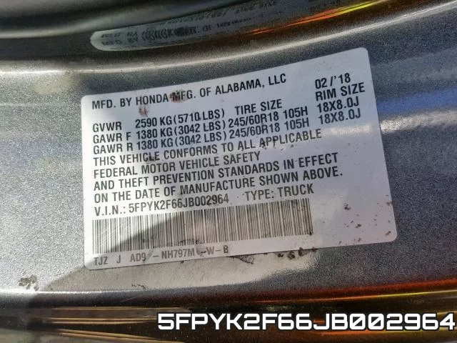 5FPYK2F66JB002964 фото 2