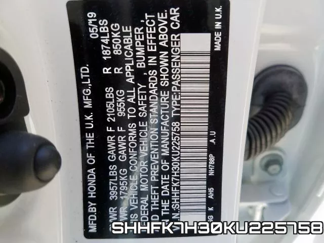 SHHFK7H30KU225758 фото 2