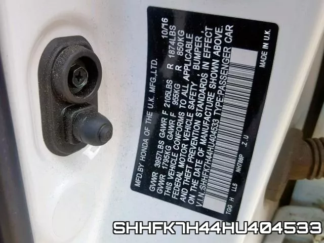 SHHFK7H44HU404533 фото 2