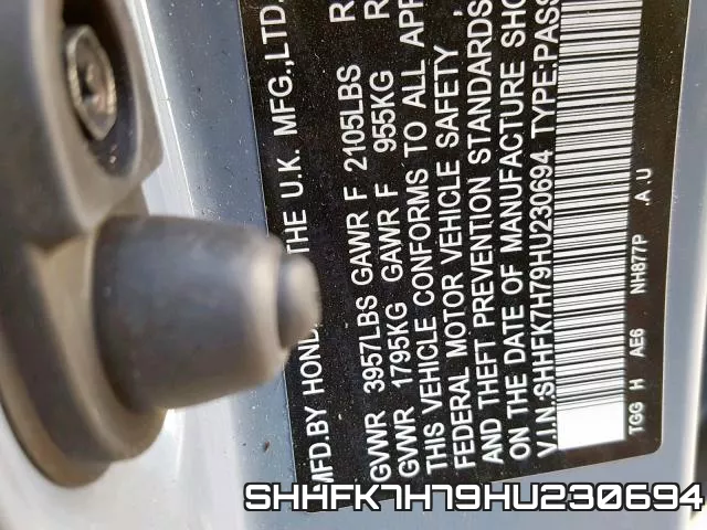SHHFK7H79HU230694 фото 2