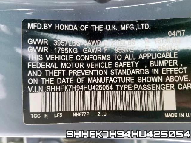 SHHFK7H94HU425054 фото 2