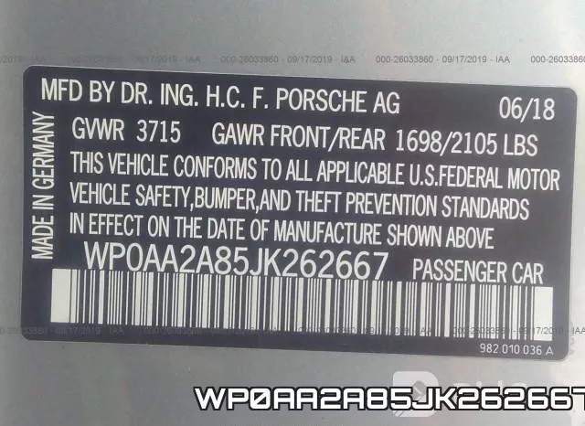 WP0AA2A85JK262667 фото 10