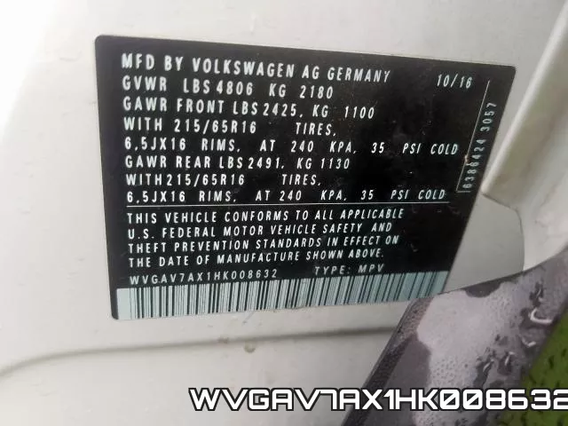 WVGAV7AX1HK008632 фото 2