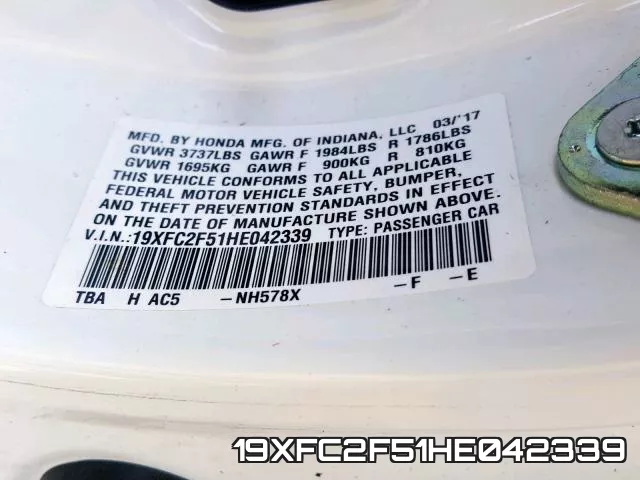 19XFC2F51HE042339 фото 2