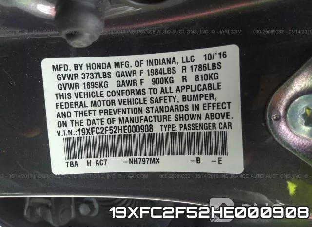 19XFC2F52HE000908 фото 10