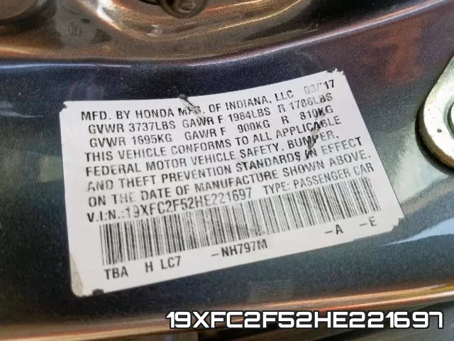 19XFC2F52HE221697 фото 2