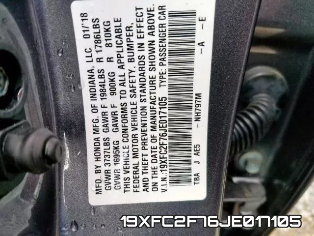 19XFC2F76JE017105 фото 2