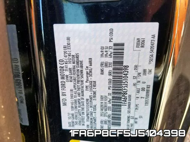 1FA6P8CF5J5104398 фото 2