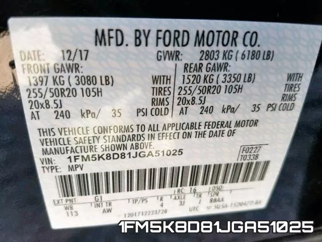 1FM5K8D81JGA51025 фото 2