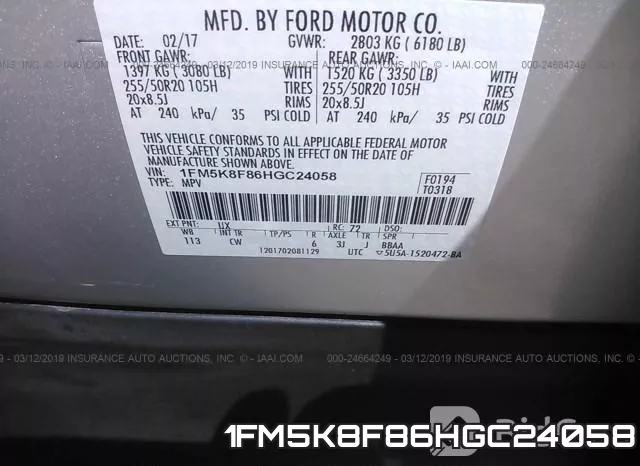 1FM5K8F86HGC24058 фото 10