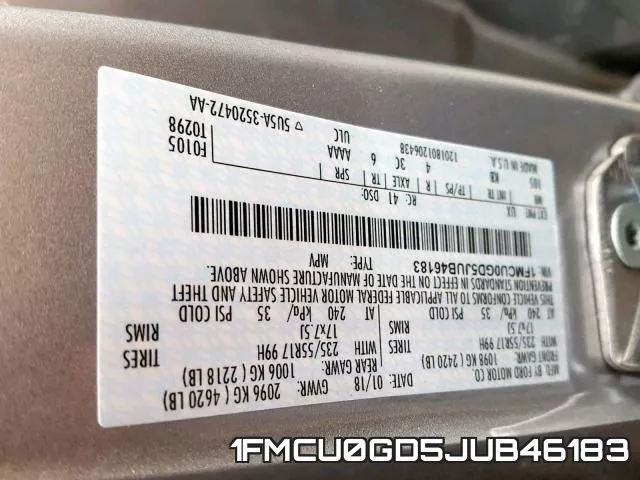 1FMCU0GD5JUB46183 фото 2