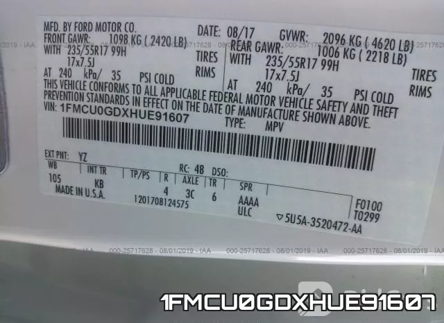 1FMCU0GDXHUE91607 фото 10