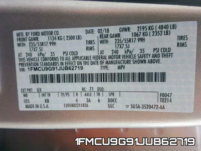 1FMCU9G91JUB62719 фото 2